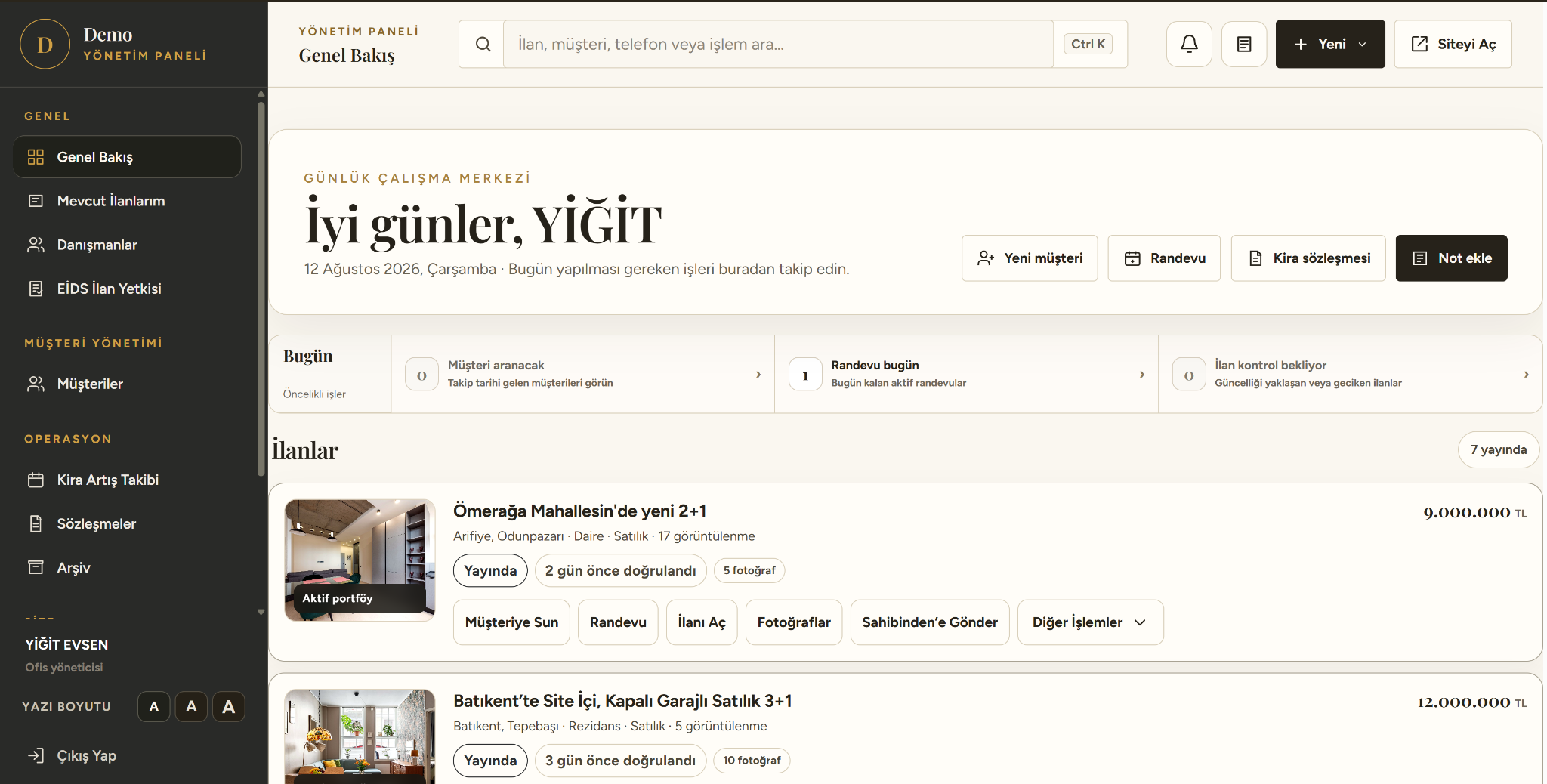KonutAğı gerçek panel genel bakış ekranı