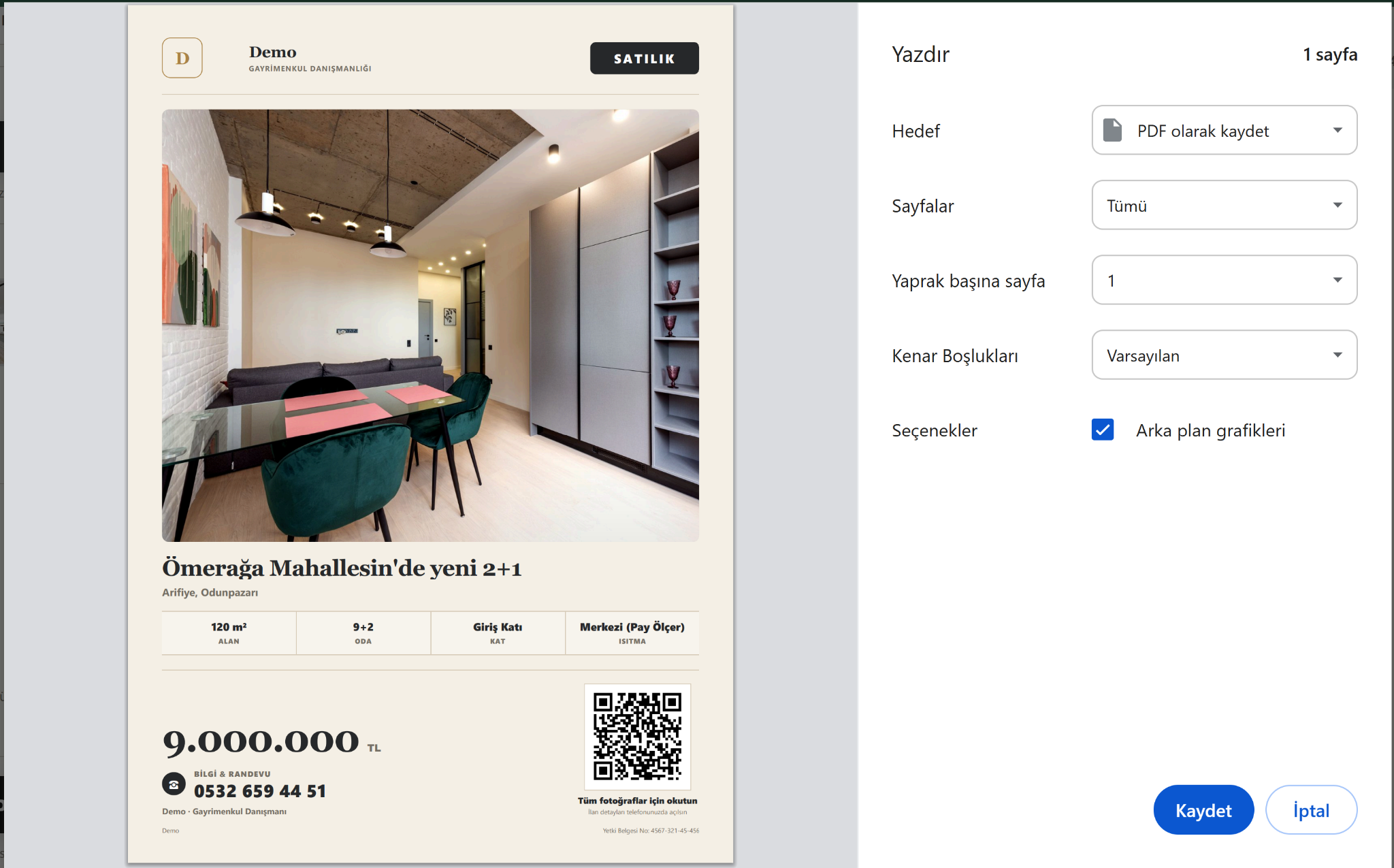 KonutAğı QR afiş oluşturma ekranı